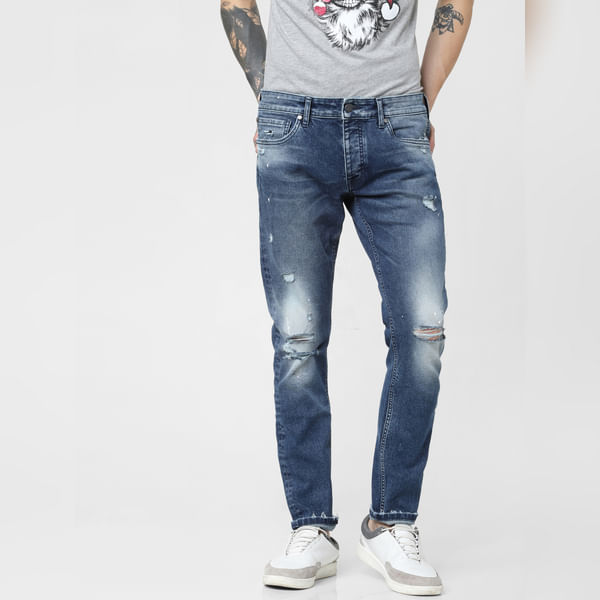 

BESTSELLER CLOTHING Blue Low Rise Distressed Glenn Slim Fit Jeans