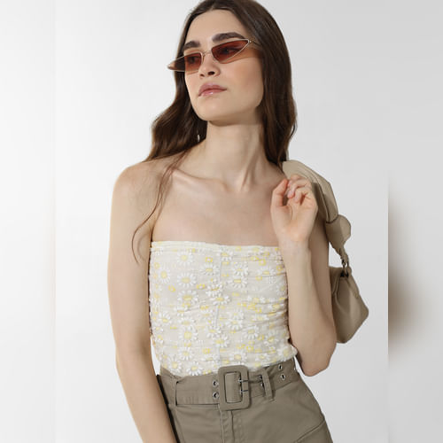 

ONLY White Floral Mesh Tube Top