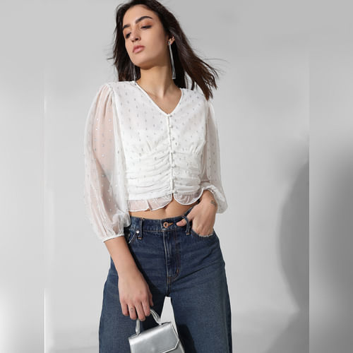 

ONLY White Textured Cropped Top