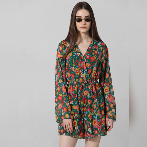 

ONLY Green Floral Pleated Playsuit