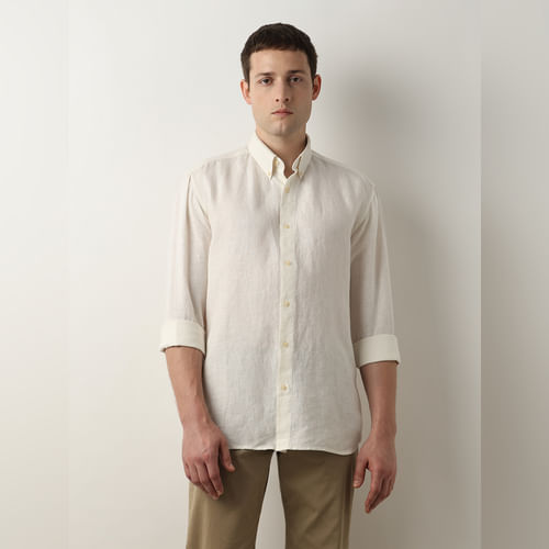 

SELECTED HOMME Beige Linen Full Sleeves Shirt