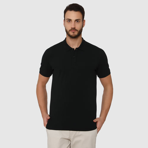 

SELECTED HOMME Black Slim Fit Polo Neck T-Shirt