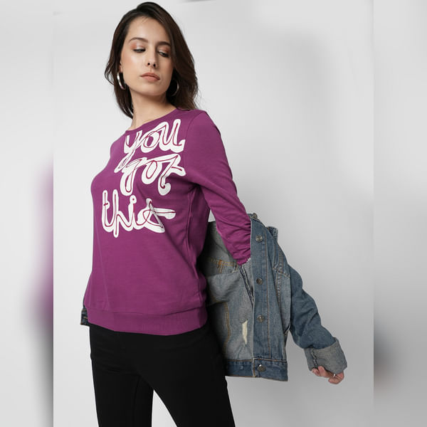 VERO MODA Women i.scenery by VERO MODA Purple Typographic Print Sweatshirt, Full Sleeves, Round Neck
VERO MODA Women i.scenery by VERO MODA Purple Typographic Print Sweatshirt, Full Sleeves, Round Neck