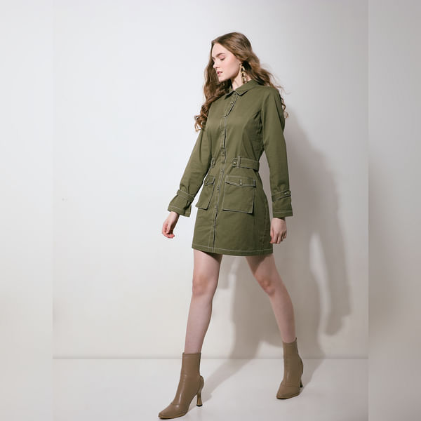 VERO MODA Women Green Contrast Stitch Detail Mini Dress, Long Sleeves, Shirt Collar
VERO MODA Women Green Contrast Stitch Detail Mini Dress, Long Sleeves, Shirt Collar