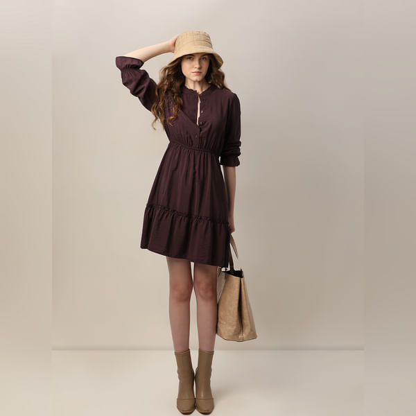 VERO MODA Women Plum Tiered Fit & Flare Dress, Long Sleeves, Mandarin Collar
VERO MODA Women Plum Tiered Fit & Flare Dress, Long Sleeves, Mandarin Collar