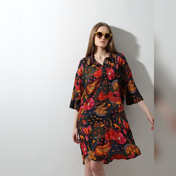 VERO MODA Women Black Abstract Print Shirt Dress, Three-Quarter Sleeves, Shirt Collar
VERO MODA Women Black Abstract Print Shirt Dress, Three-Quarter Sleeves, Shirt Collar