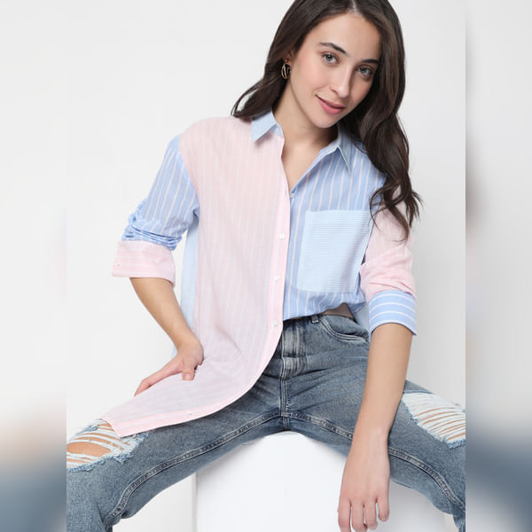 VERO MODA Women Blue Colourblocked Vertical Stripe Shirt, Full Sleeves, Shirt Collar
VERO MODA Women Blue Colourblocked Vertical Stripe Shirt, Full Sleeves, Shirt Collar