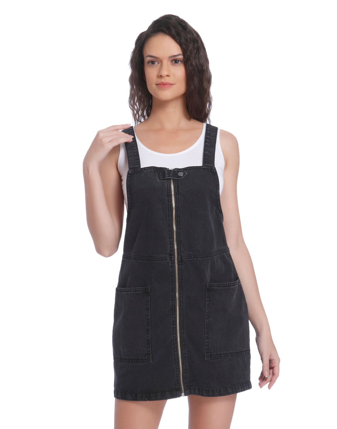 dark grey pinafore dress