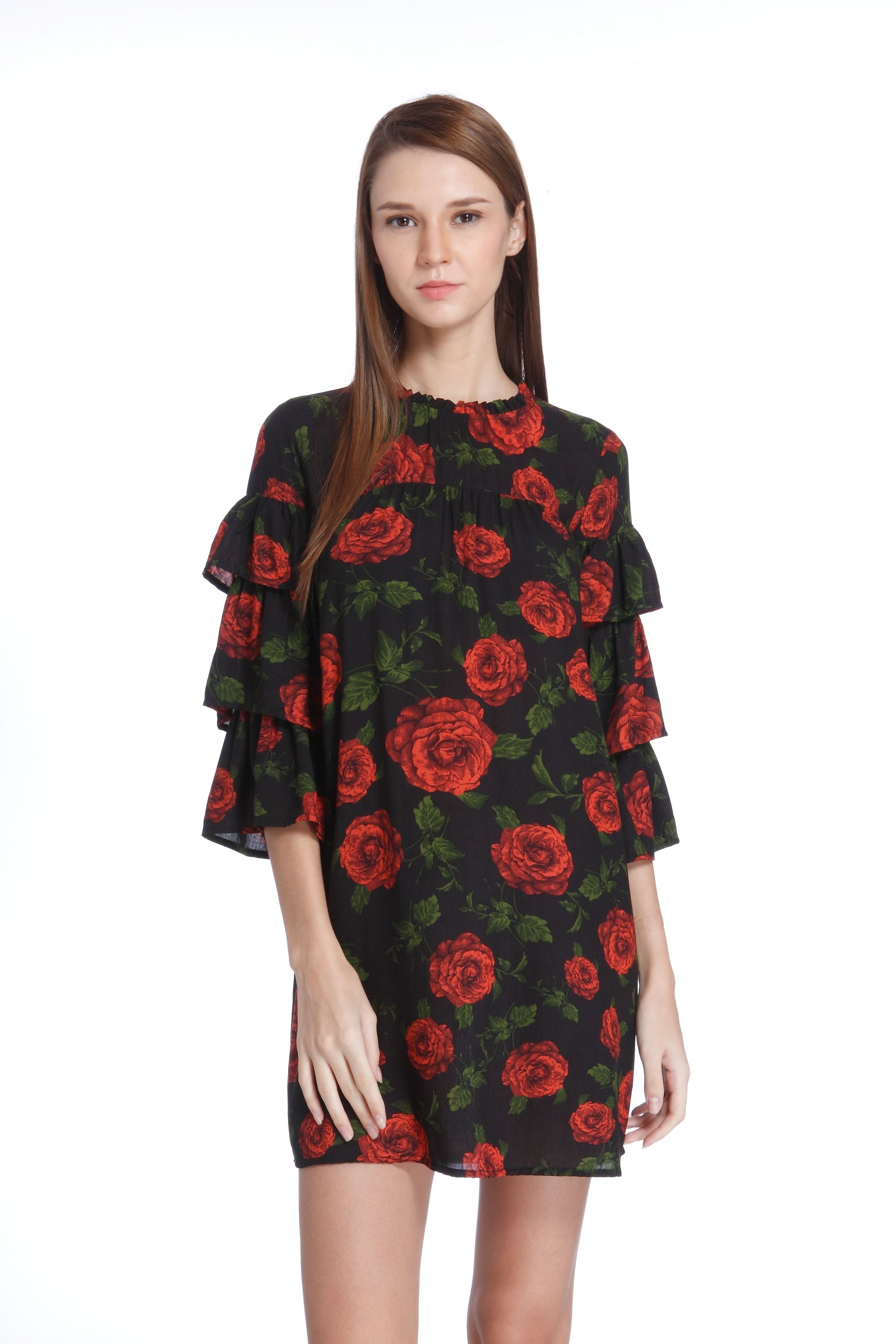 black rose print dress