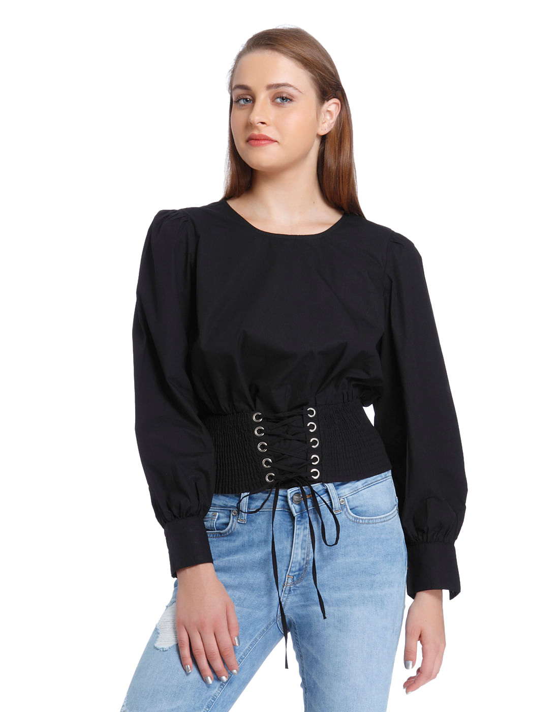 Buy Girls Black Lace Up Top online | ONLY