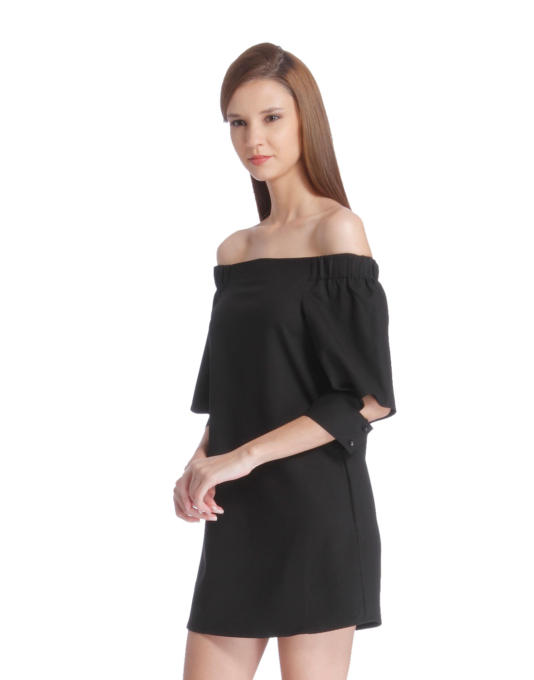 black mini off the shoulder dress