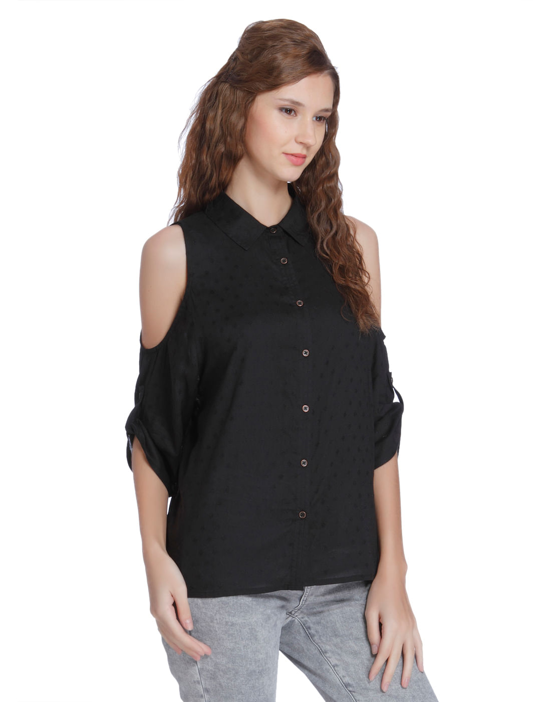 cold shoulder black shirt