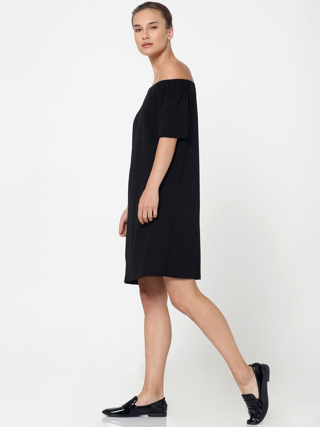 black off the shoulder shift dress