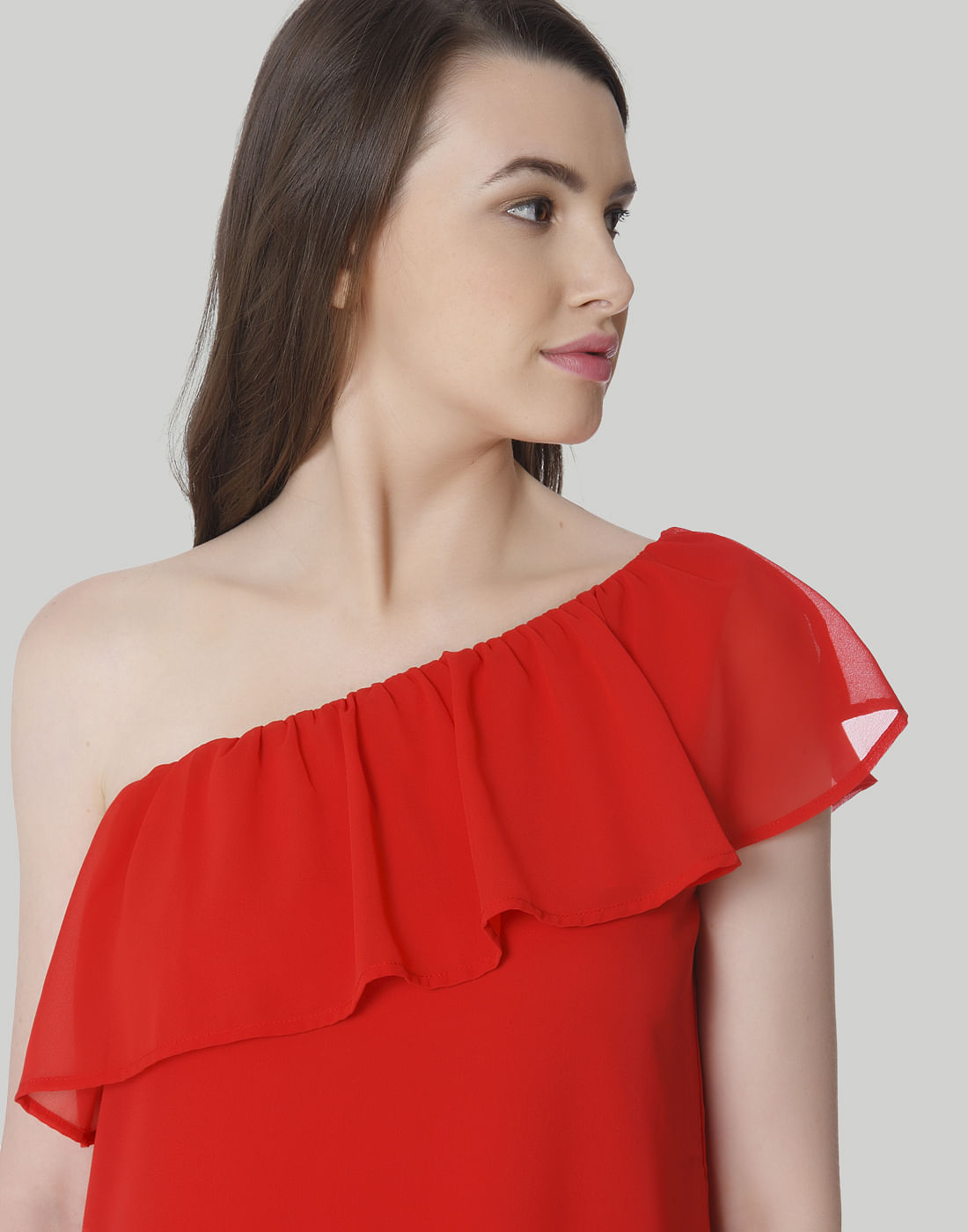 one shoulder ruffle mini dress