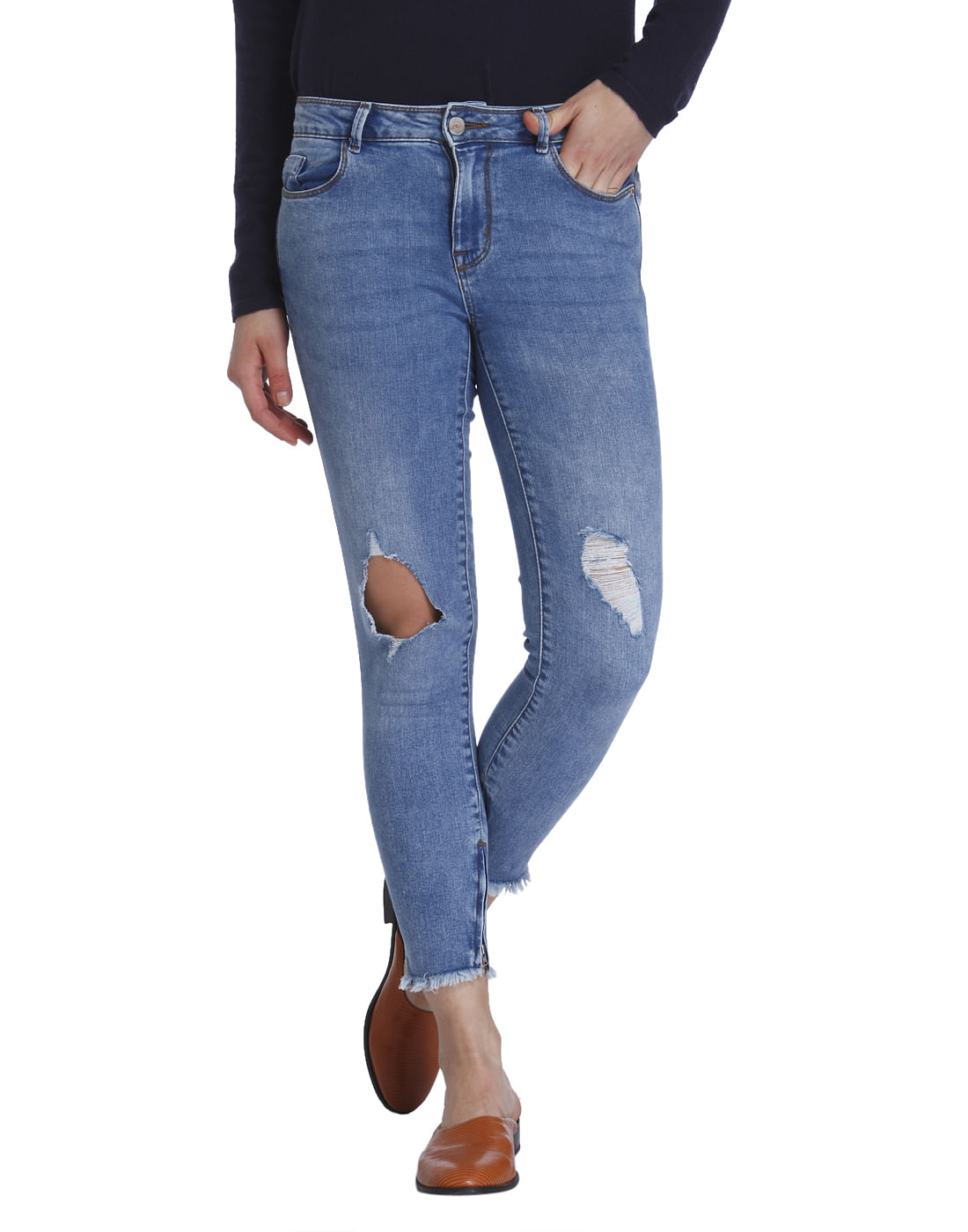 medium blue ripped jeans