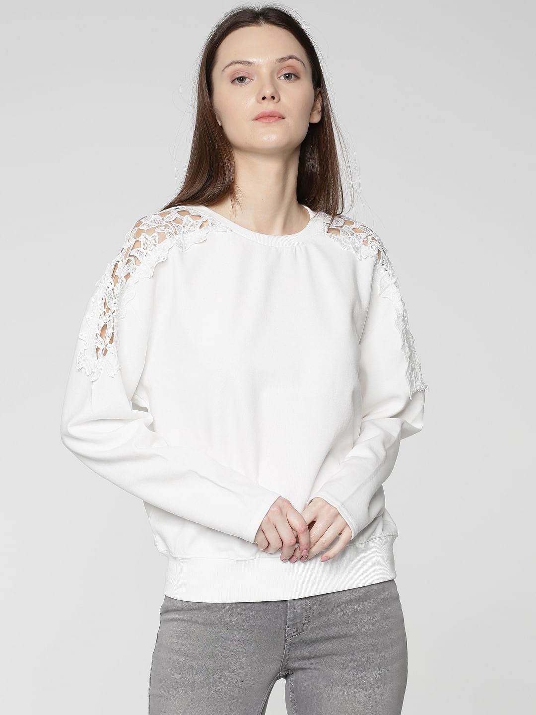 white lace sweatshirt