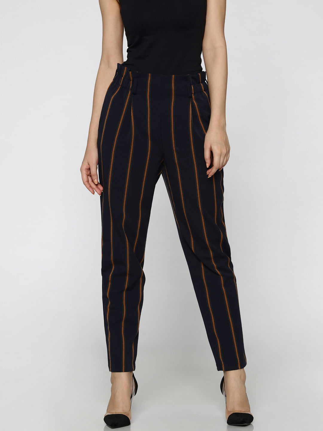 striped high rise pants