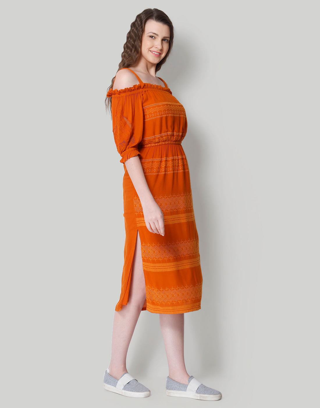 orange casual dresses