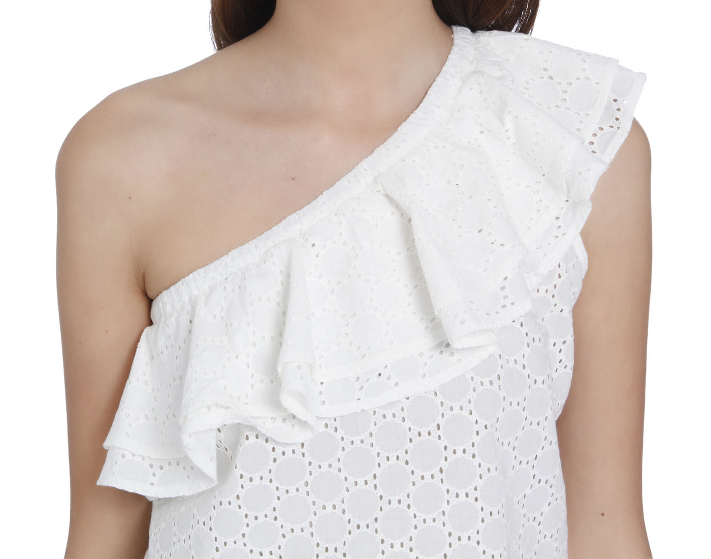 white frill one shoulder top