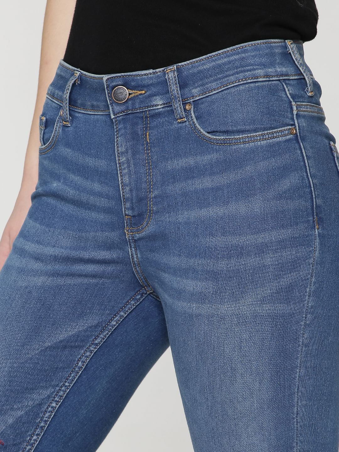 high rise ankle length skinny jeans