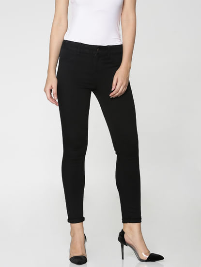 Black Mid Rise Ankle Length Skinny Fit Jeans