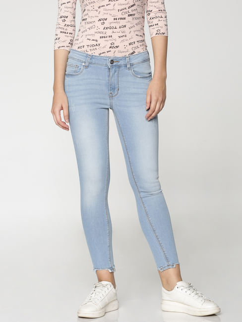Light Blue Mid Rise Skinny Fit Jeans