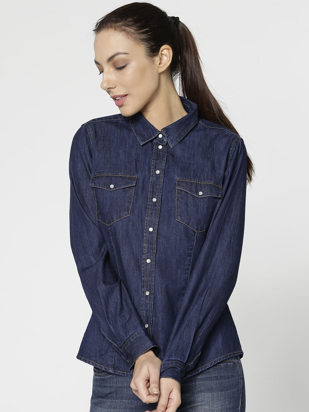 dark blue denim shirt