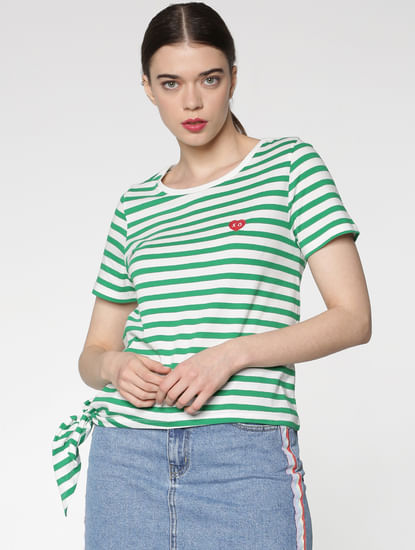 Green Striped Side Knot T-Shirt