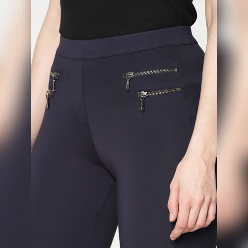 

ONLY Navy Blue High Rise Zip Detail Ankle Length Skinny Fit Leggings