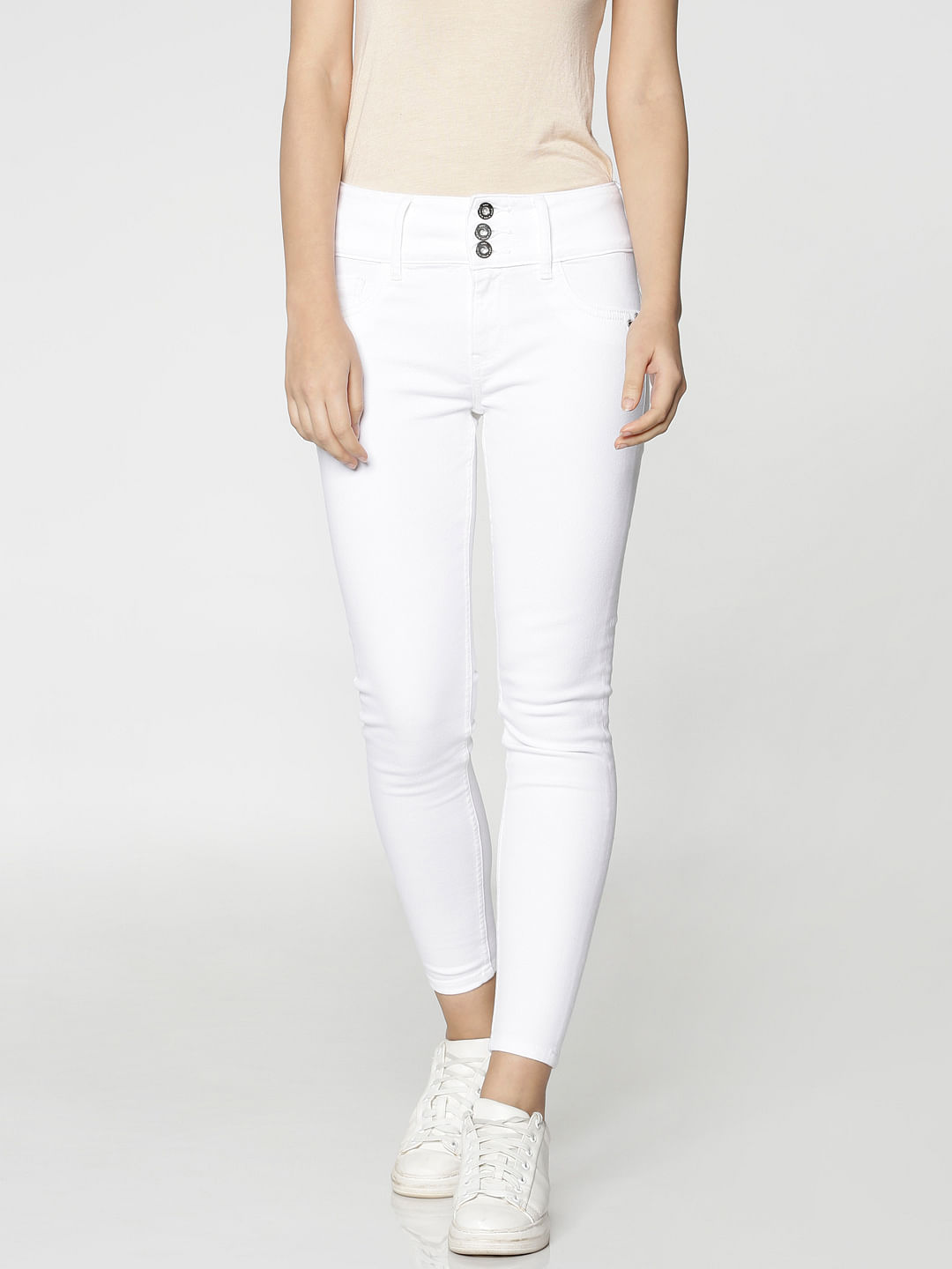 white ankle length jeans