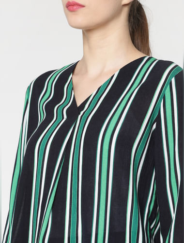 Navy Blue Multicoloured Striped Top