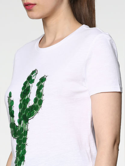 White Cactus Graphic Print T-Shirt