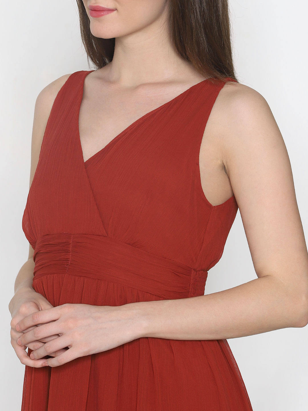 red v neck maxi dress