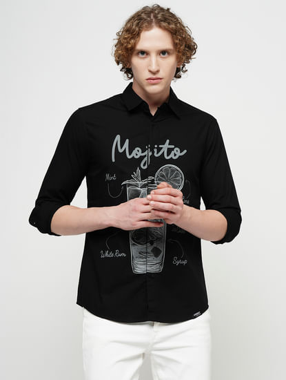 PRODUKT by JACK&JONES Black Printed Full Sleeves Shirt