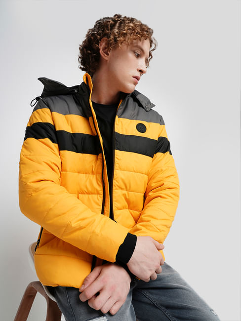 PRODUKT by JACK&JONES Yellow Colourblocked Hooded Puffer Jacket