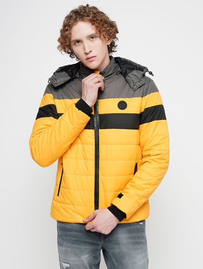 PRODUKT by JACK&JONES Yellow Colourblocked Hooded Puffer Jacket