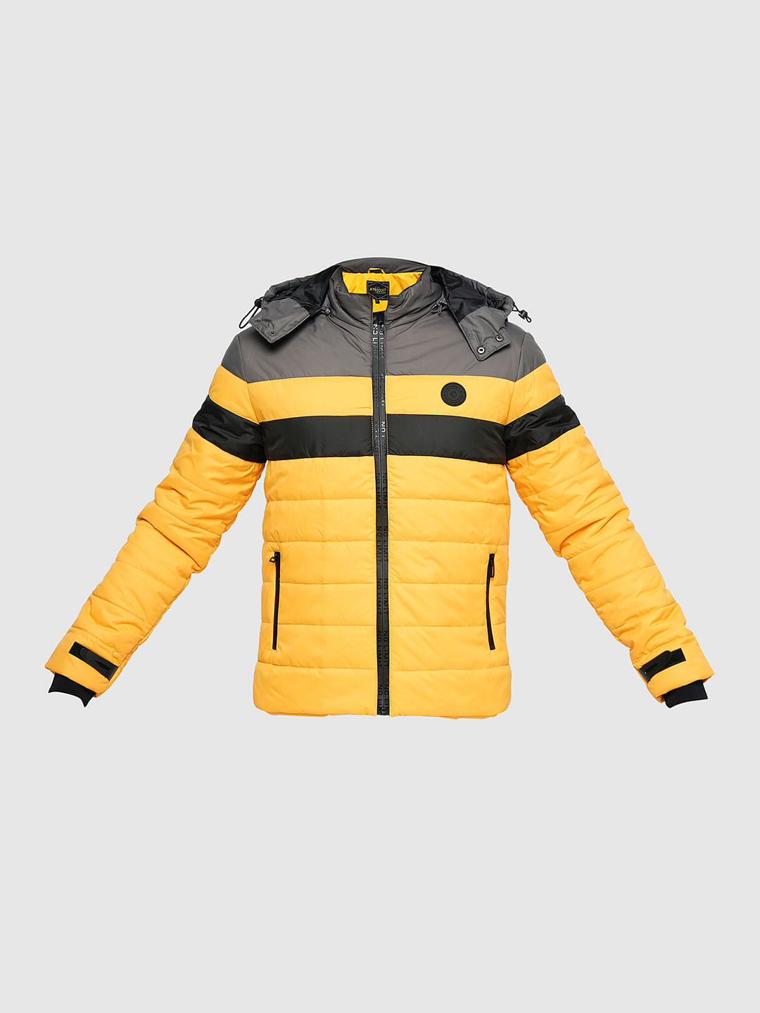 PRODUKT by JACK&JONES Yellow Colourblocked Hooded Puffer  Jacket|177762901-Mellow-Yellow