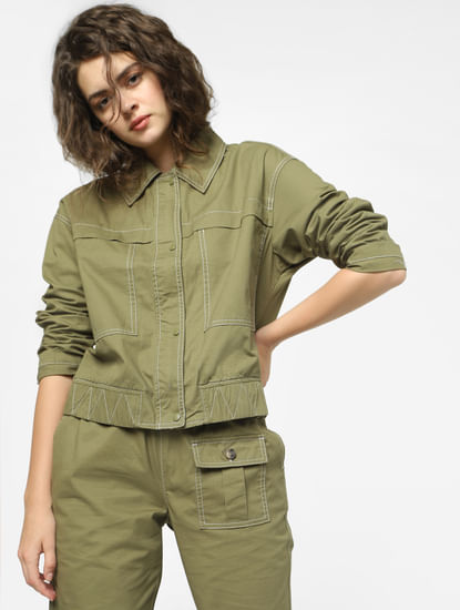 Green Front Buttoned Jacket