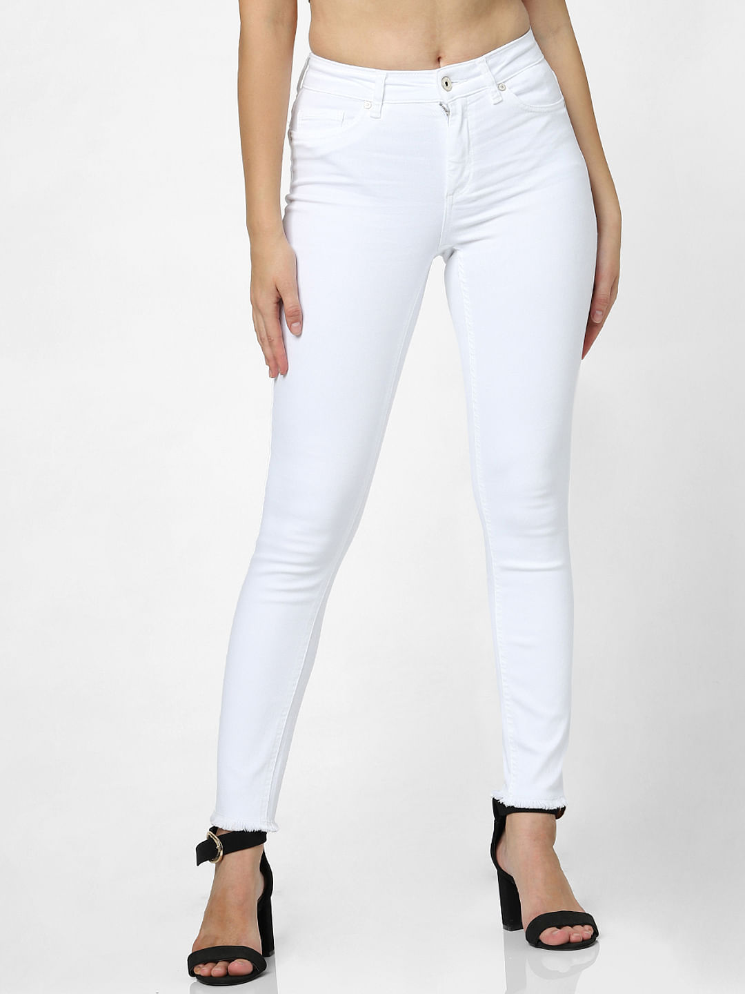 raw edge white jeans