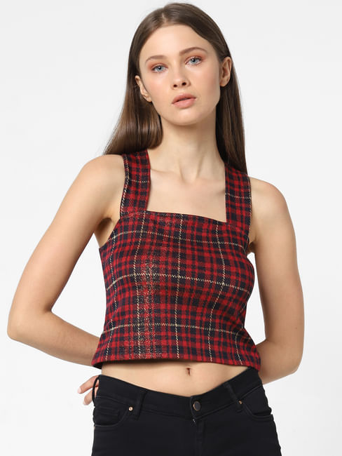 Red Check Crop Top