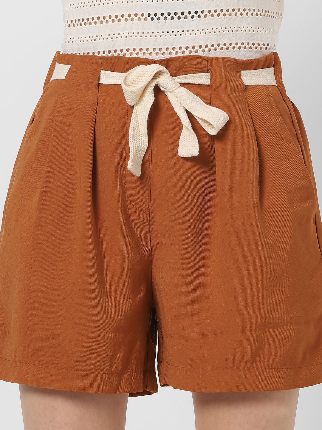 Buy Brown High Rise Belted Shorts ONLY 211623101