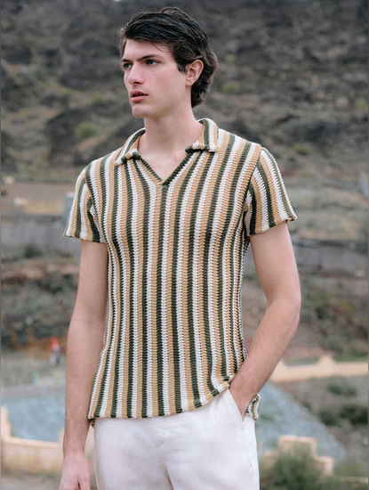 Green Striped Knitted Polo