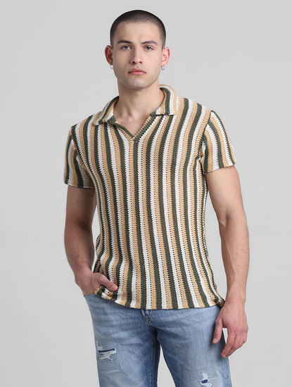 Green Striped Knitted Polo