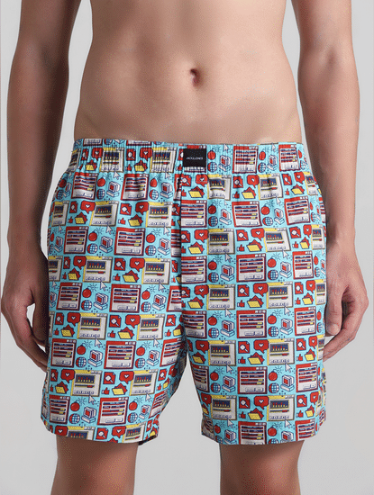 Blue Printed Cotton Boxers