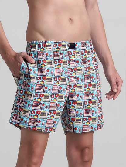 Blue Printed Cotton Boxers