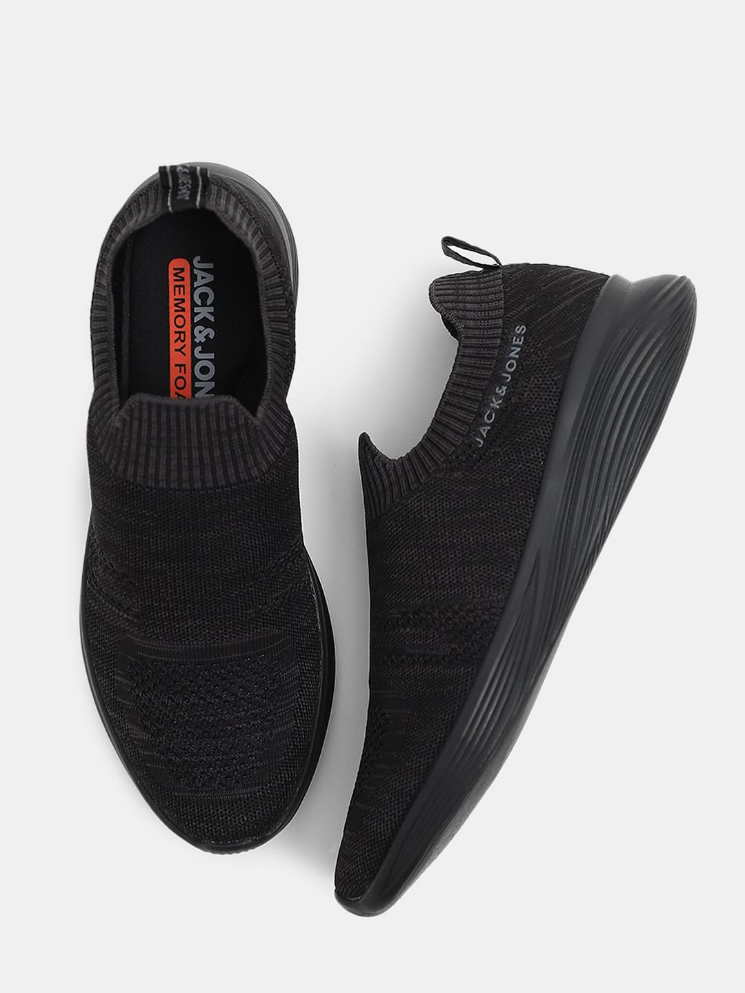 Black Knitted Slip On Sneakers