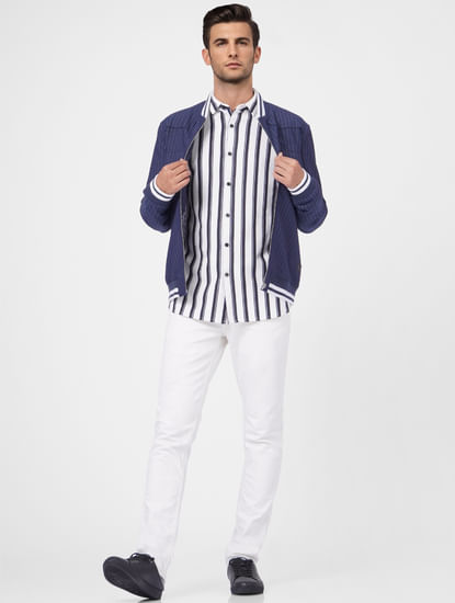 White Bold Striped Full Sleeves Shirt