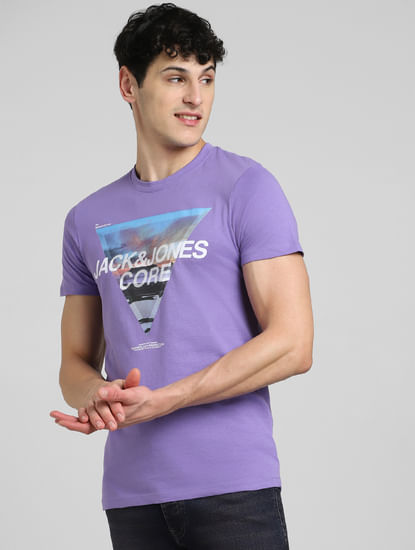 Purple Graphic Print Crew Neck T-shirt
