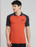 Orange Colourblocked Polo Neck T-shirt_395570+2