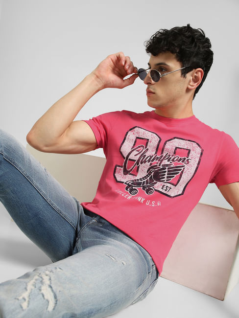 Pink Graphic Print Crew Neck T-shirt